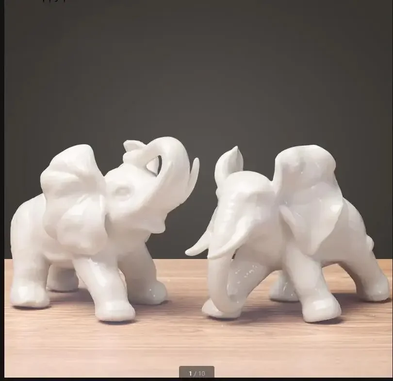 

White Elephant Ceramic Ornament 2 Piece Set Home Decor Accessories Statue Statuette Decoration Crafts Sculpture Figurines Gift