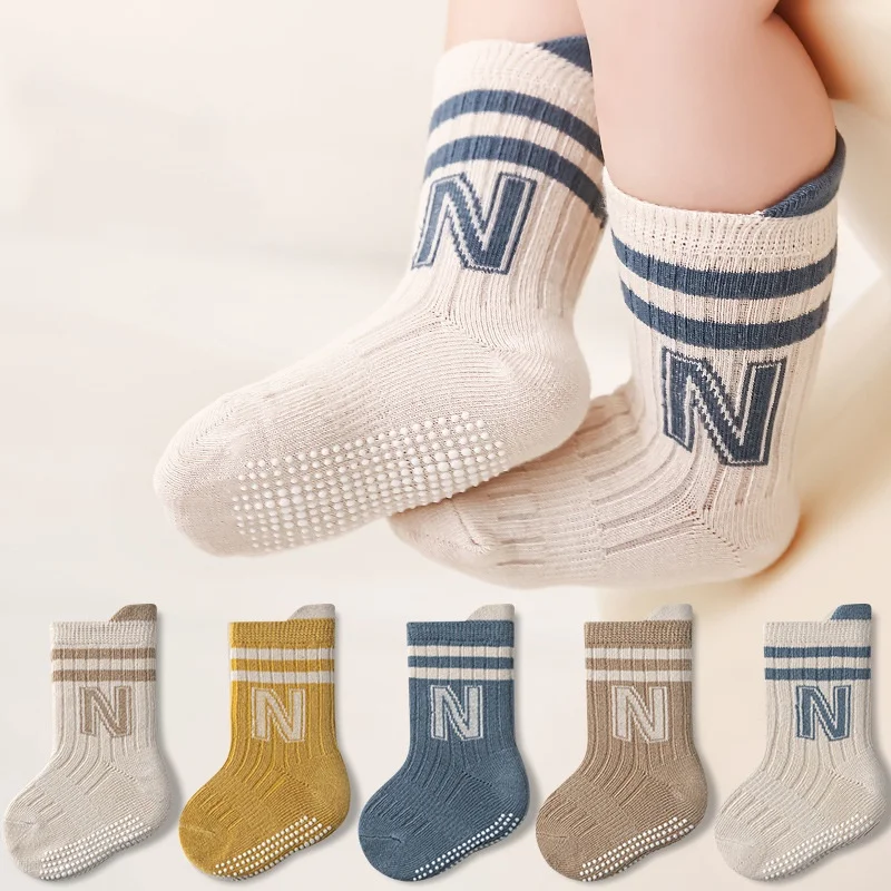 3Pairs/lot Children's Cotton Letter Socks Casual Sport Girl Boy Toddler Baby Floor Short Sock Non-slip