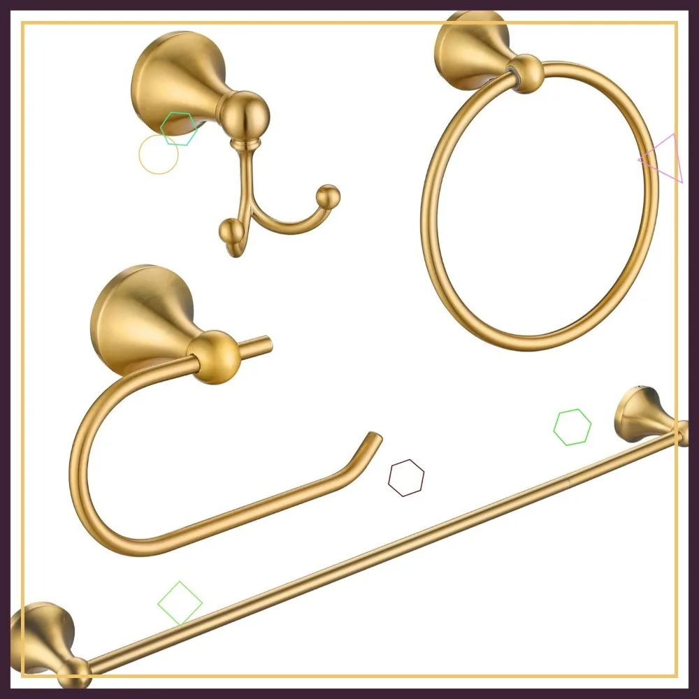

4-Piece Gold Bathroom Set: Towel Bar, Hooks, Paper Holder - Stainless Steel, Easy Install