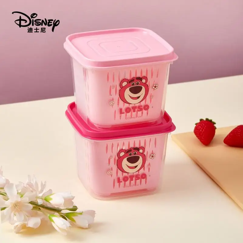 Lotso Crisper Box Girl Anime Disney Sealed Student Crisper Box Four Side Buckles Washable Cute Fruit Drain Basket Wholesale