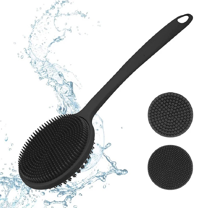 Double-Sided Silicone Back Scrubber Long Handle Long Handle Body Bath Brush Mud Back Scrubber Shower Massage Exfoliation Brush