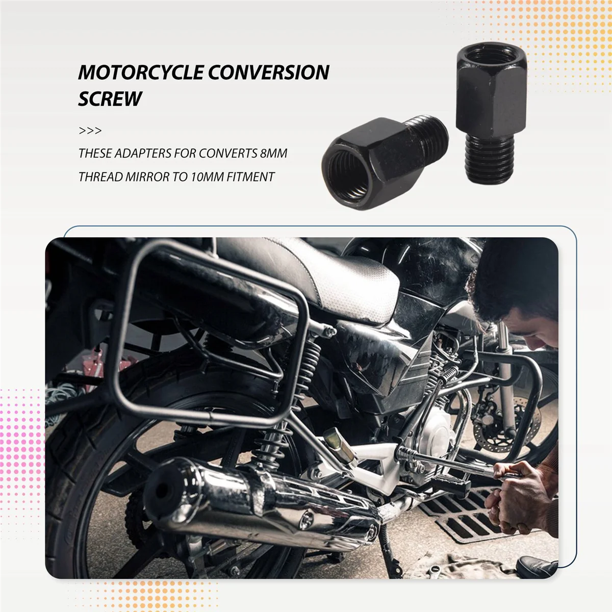 2 PCS motorcycle MIRROR ADAPTORS CONVERTS CLOCKWISE 8MM TO 10MM