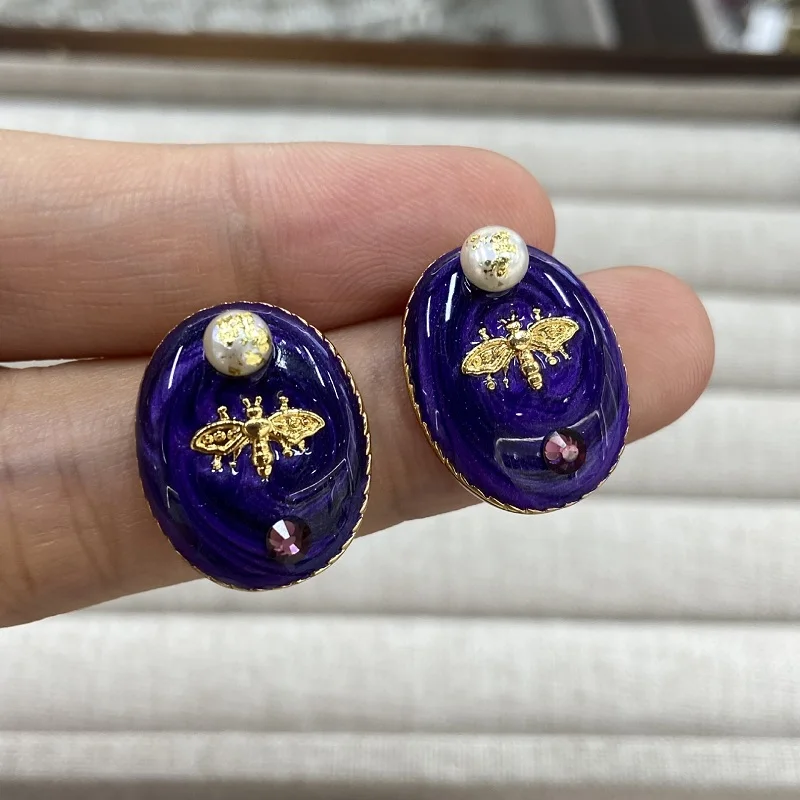 Enamel Painting Purple Bee Post Stud Earring Women Girls Gifts Fashion Jewelry Accessories Hot Sale Party Gift 2026 New Style