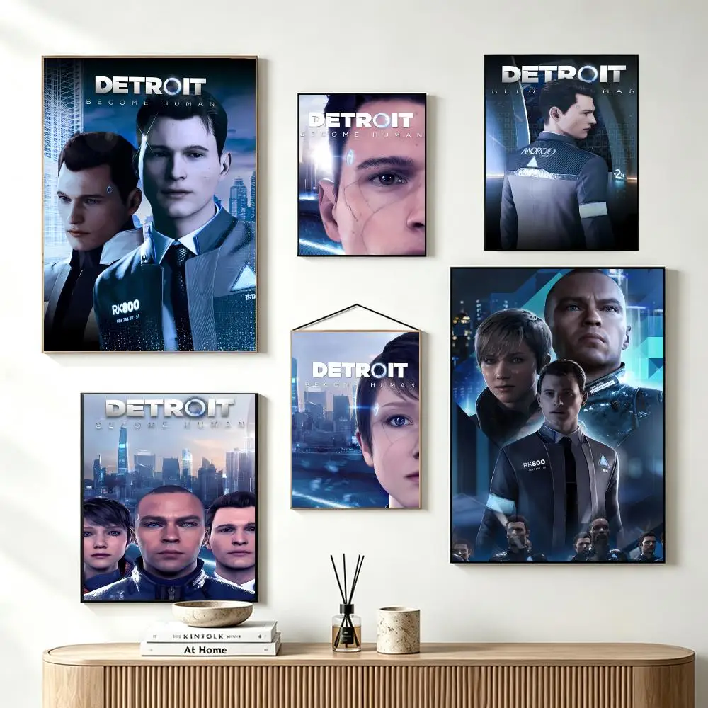 Sleek Thoughtful Game D-Detroit Become Human Poster Self-Adhesive Wall Art HD Print For Dorm Teen Room Decor Gift