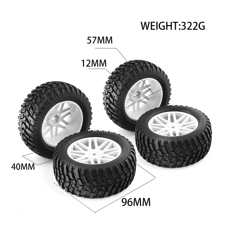 4Pcs 1/10 RC Car Truck Tires Tyre Wheel 12mm Hex 96mm*40mm Parts For HSP 15502 94107 94170 94155 94177 HPI Tools Accessories