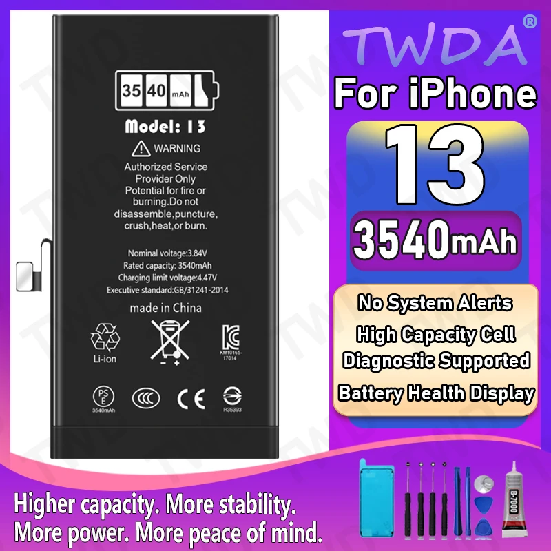 

Диагностический аккумулятор 3540 мАч, подлинная часть, без всплывающего сообщения для iPhone 13, новая замена высокого качества + бесплатные инструменты