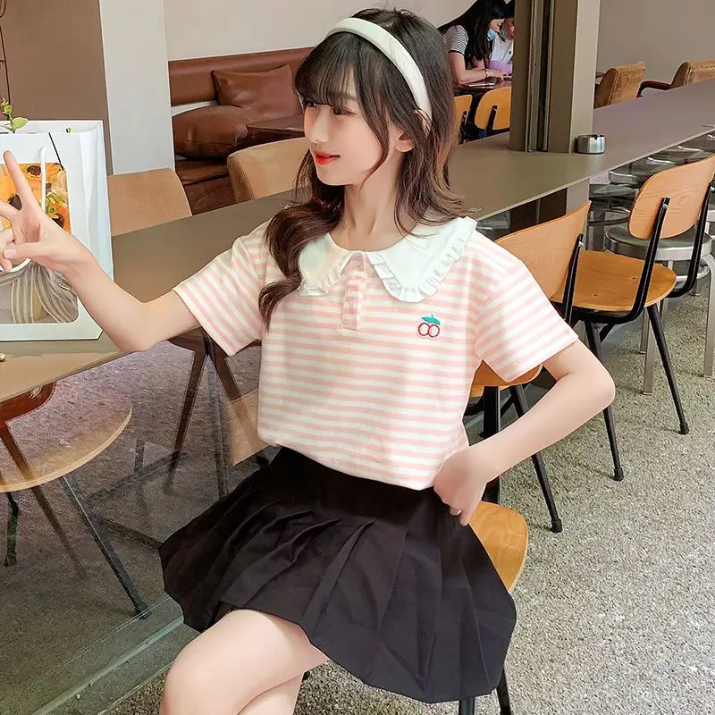 

Girls Polo Shirt Summer 2026 Kids Short Sleeve T-Shirt Fashion Doll Collar Lightweight Breathable Top for Middle Age Children​