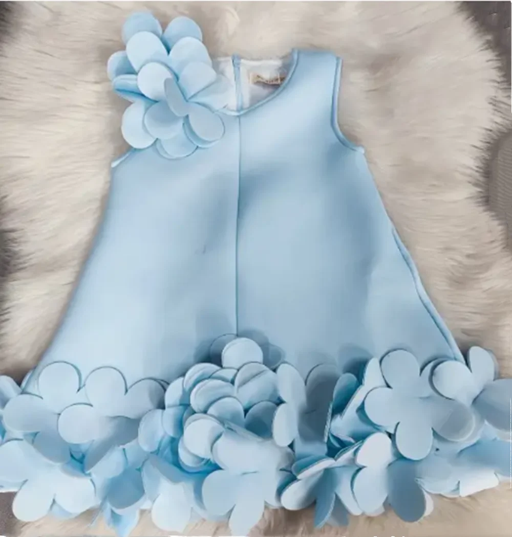 

Elegant Blue Dubai Girl Dress Pink Eid al-Fitr Baby Children Clothes for Wedding Birthday Holiday Party 2025