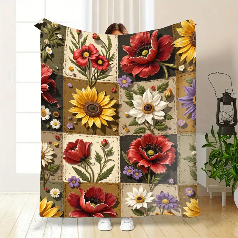 1 قطعة بطانية الفانيلا خمر الأزهار خليط لحاف بطانية لديكور المنزل مريح