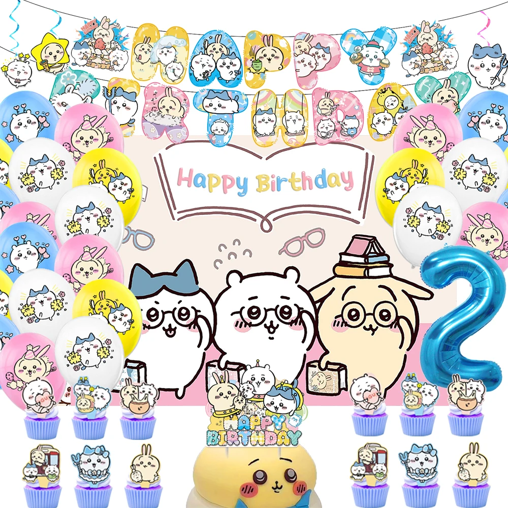 

Chiikawaing Kawaii Rabbit Cat Hamster Birthday Party Supplies Backdrops Baby Shower Decoration Photography Studio Prop Girl Gift