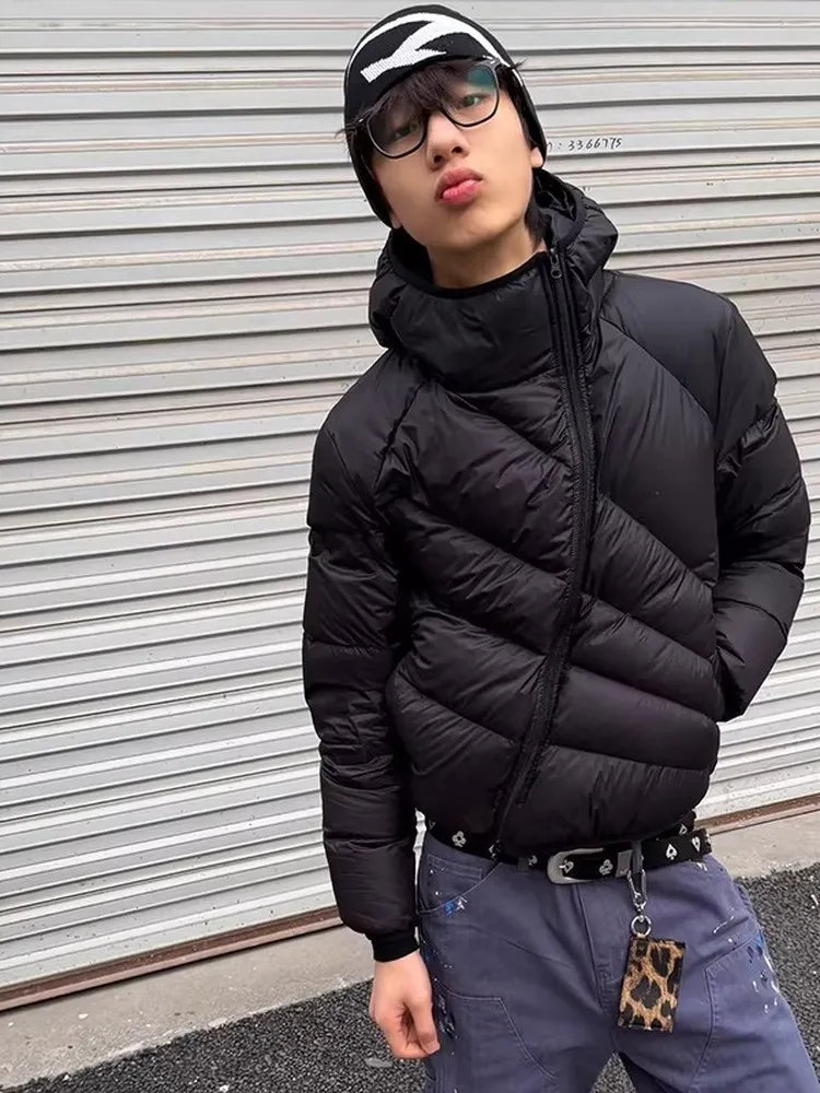 

Bla Radiator Ribbed Cotton Jaet Men's Winter Asymmetrical Zipper Deconstructed ort oulder Warm Outerwear