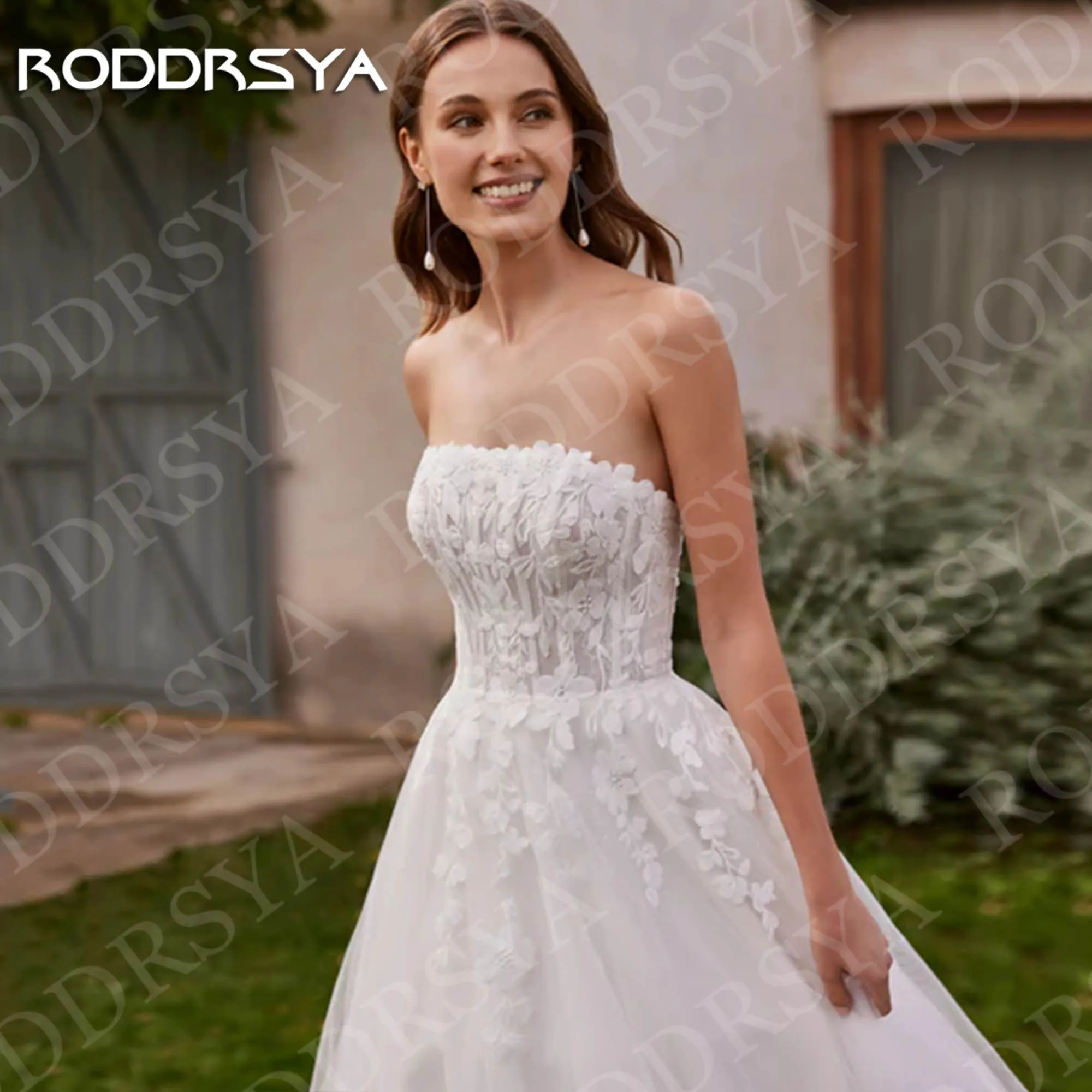 Suknia ślubna RODDRSYA z koronkowym wysokim dekoltem elegancka księżniczka tiulowa z długimi rękawami suknie ślubne szyte na miarę Sukienka ślubna z koronką o wysokiej szyi Księżniczka Eleganckie sukienki ślubne z tyle