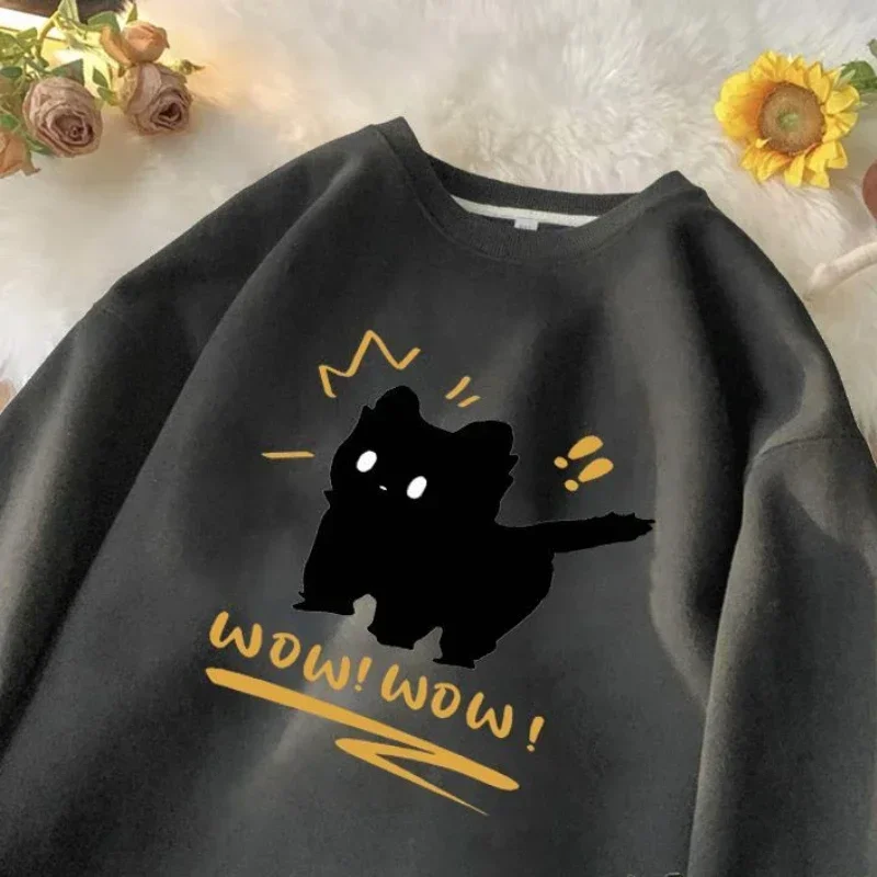 Winter Korean Fashion Warm Sweatshirt Loose Baggy for Men Women Vintage Y2k Clothing Kawaii Cat Graphic Pullover Streetwear