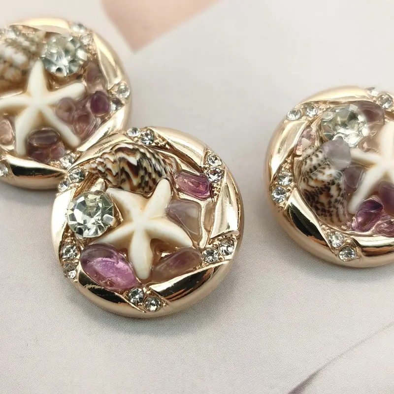 6 Stück 25mm Metallknöpfe für Kleidung Gold Luxus-Accessoires DIY Nähknöpfe Damenmantel Mode Strass-Verziert – Detail 2