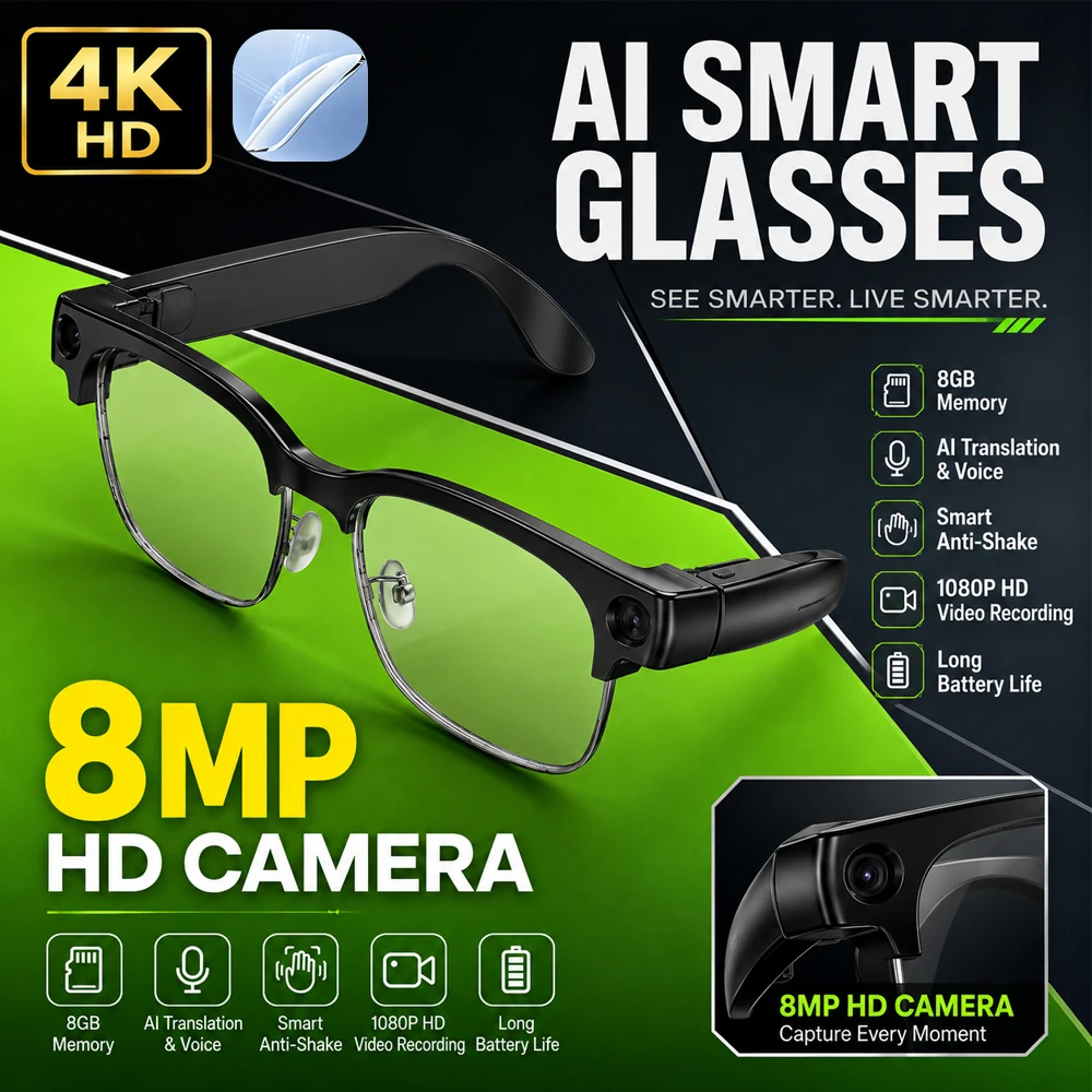 Photography Videos - 2026 Neue Halbrahmen-Übersetzungs-Smart-Brille mit 800W Pixeln