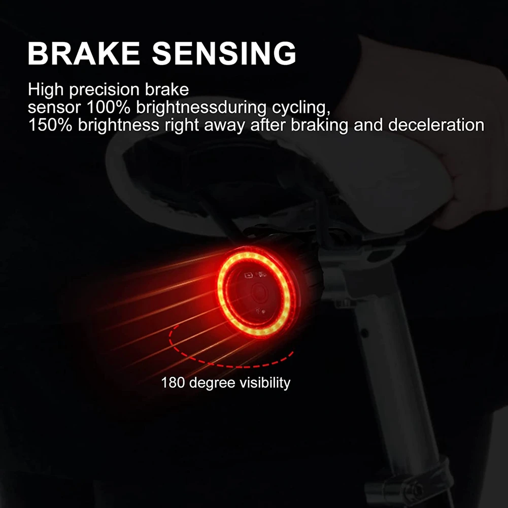 Ultra Smart Bike Tail Light,Bright Bike Brake Light,Rechargeable Bike Rear Light,Safety Warning Bicycle Back Light