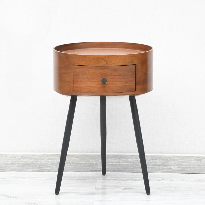 Nordic Style Three Legs Bedside Table Bedroom Wooden Nightstand Light Luxury Simple Small Round Table Desk Lockers Coffee Table