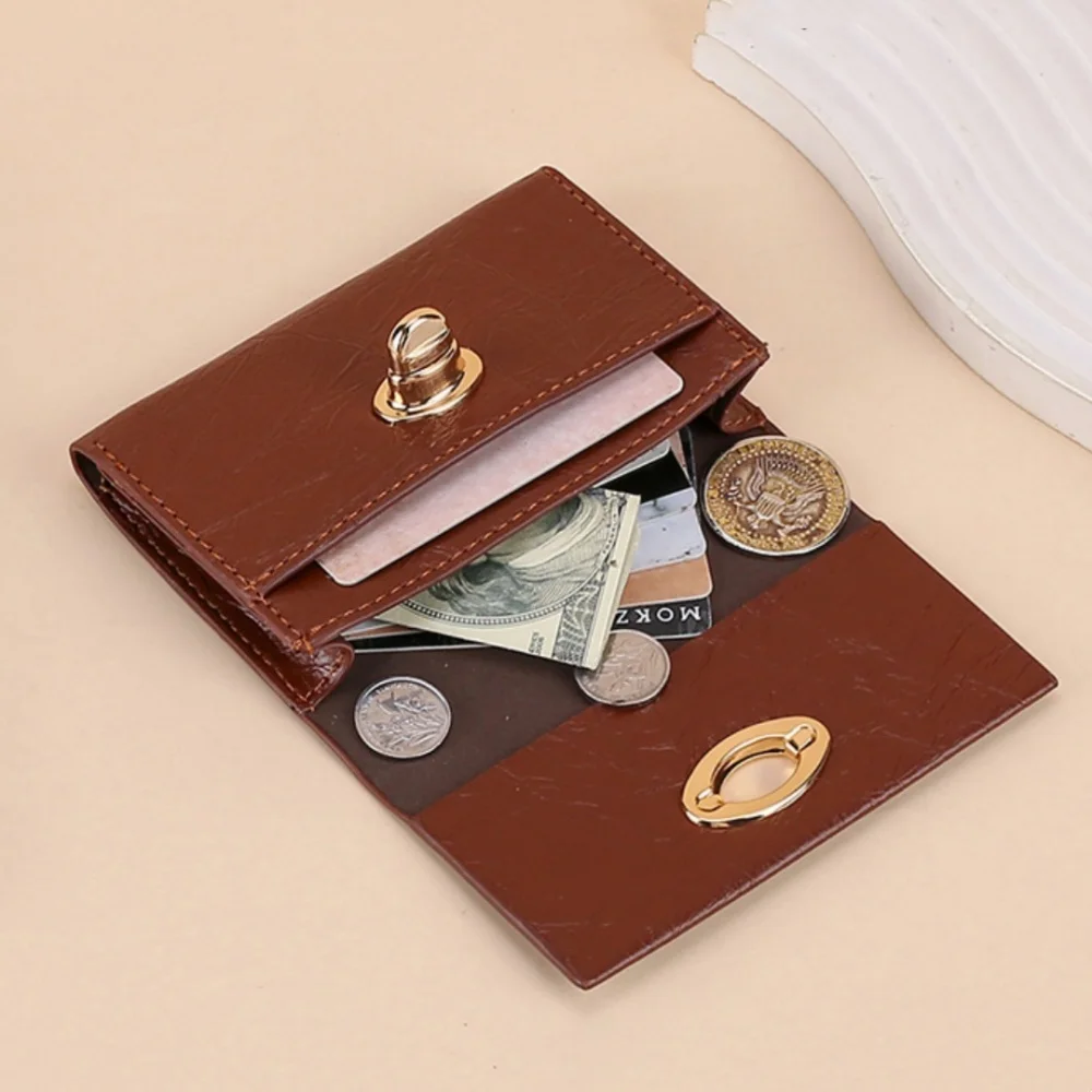 Women's Oil Leather Short Wallet Portable Oval Buckle Card Holder Female Coin Purses New Retro Multi-Card Two Fold Clutch Wallet