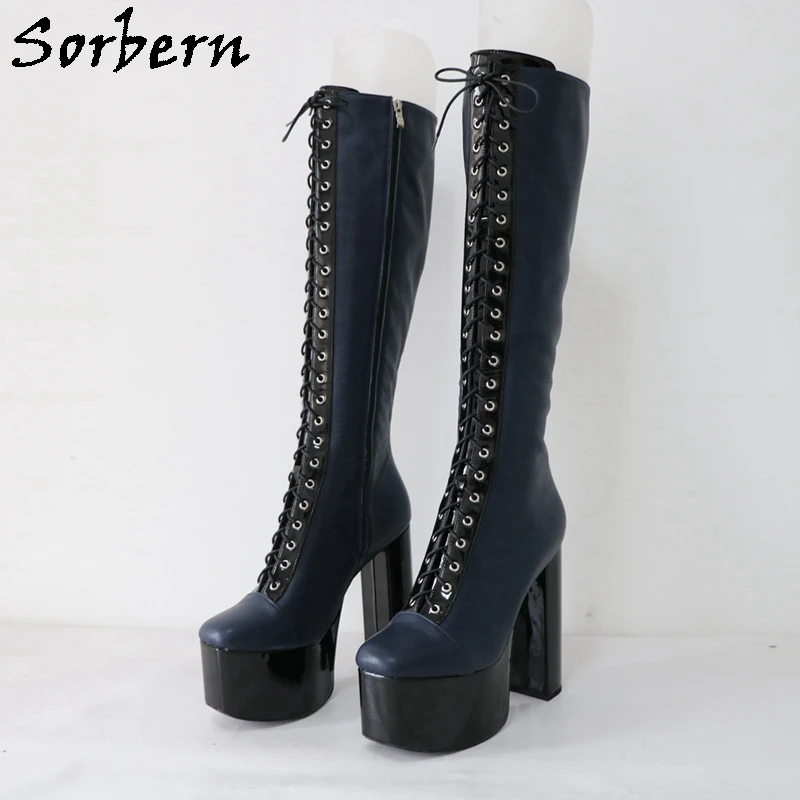 Sorbern Vintage Genuine Leather Boots Women Punk Style Shoes Block High Heel Rubber Sole Ankle Booties Unisex Custom Colors