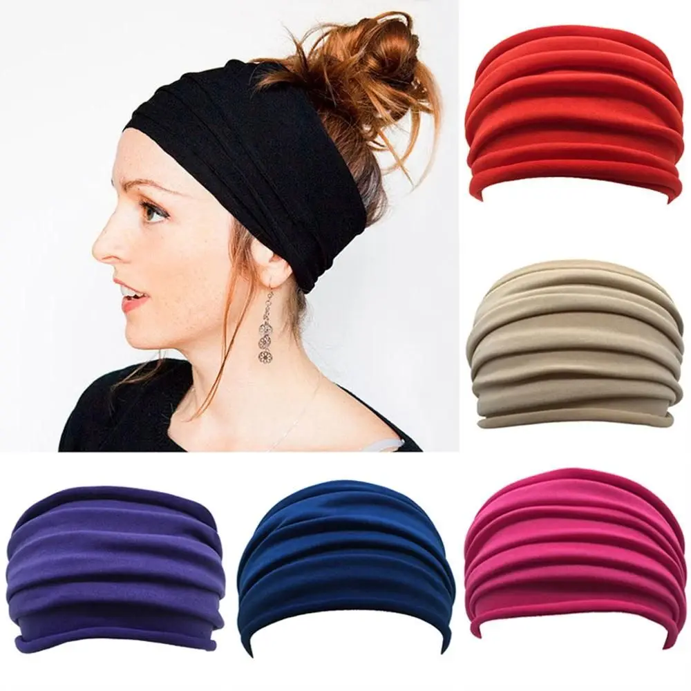 Women New Nonslip Elastic Stretch Hair Band Wide Sports Headband Turban Running Headwrap Fold Yoga Hairband