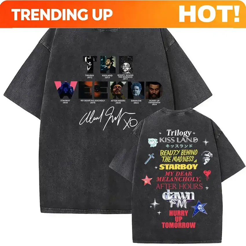 Customization Vintage The Weeknd Hurry Up Tomorrow Tour 2025 Washed T Shirt Men's Punk Gothic Hip Hop Short Sleeve T-Shirt Man F