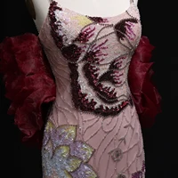 Sharon Said Luxury Pink Floral Beaded Evening Dress with Burgundy Shawl Cape Elegant Party Dress for Women SS515 Customized - Image 3