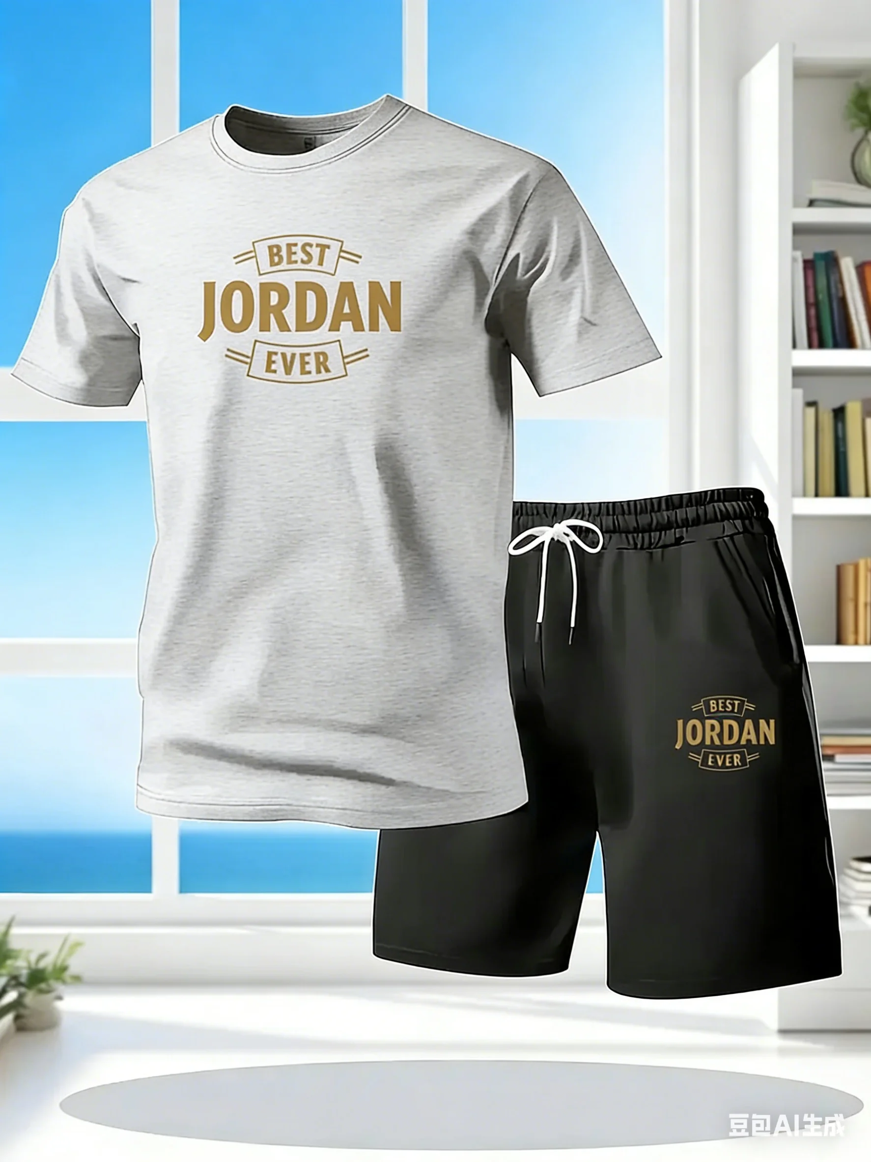 New summer fitness sportswear for men short-sleeved T-shirt and shorts two-piece set breathable and quick-drying casual wear view 4