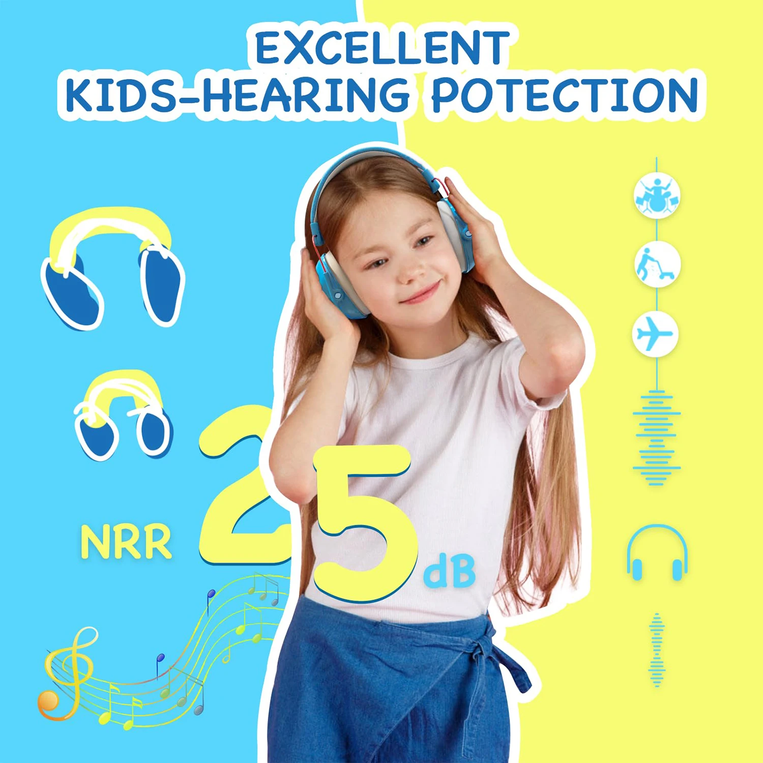 Kid Ear Protection Baby Noise Earmuffs Noise Reduction Ear Defenders Earmuff for Children Adjustable NRR 25dB Safety