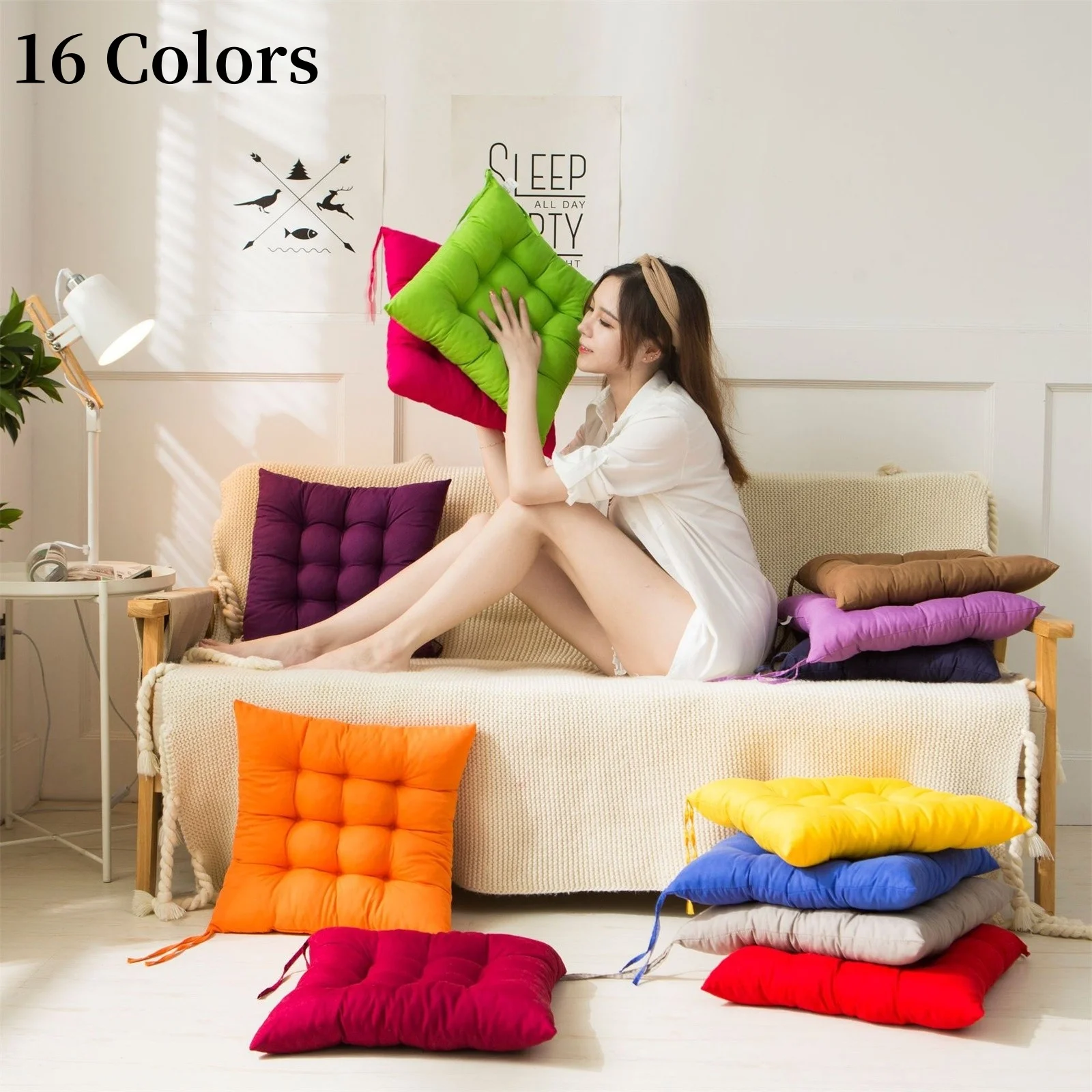 Solid Chair Cushion Cotton Square Stool Backrest Pillow Home Office Computer Chair Protective Mat Seat Pad Buttocks Chair Mat