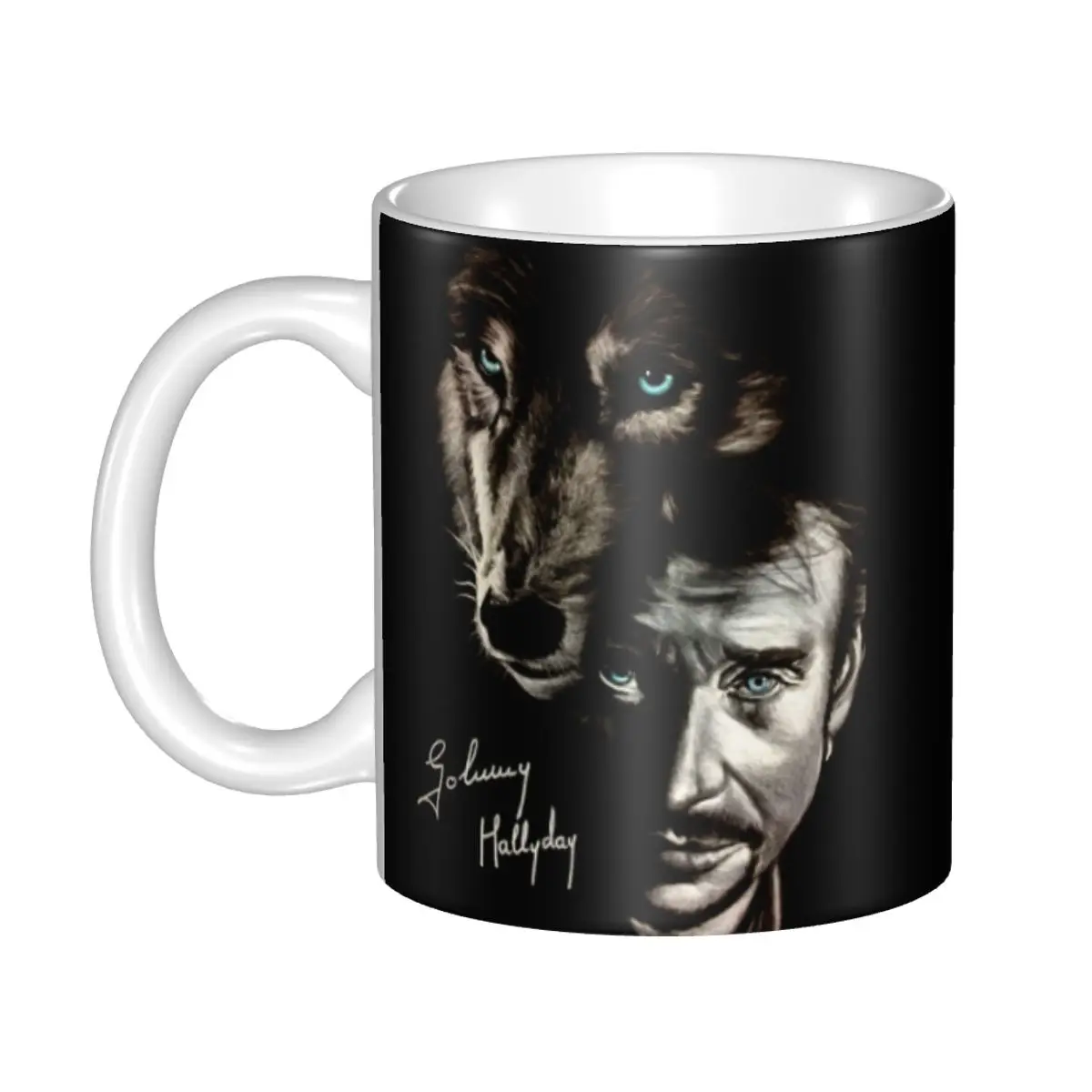 Johnny Hallyday And Wolf-tazas de café personalizadas DIY, Taza de cerámica para té y leche, cantante de Francia, estrella de Rock