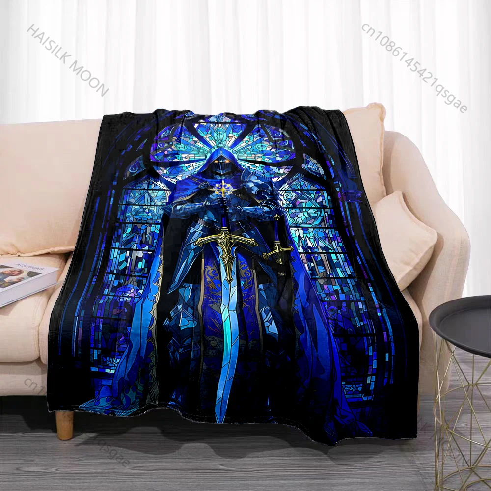 Multiple sizes Blue-armored warrior stained glass print blanket adult children warm for home travel soft comfortable blanket
