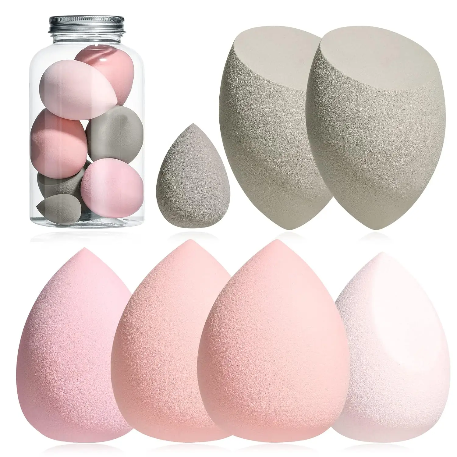 Makeup Sponge Set YAWEEN Blender Sponges 7 Pcs for Liquid, Cream, and Powder, Multi-colored with 1 Mini Makeup Sponge Pink