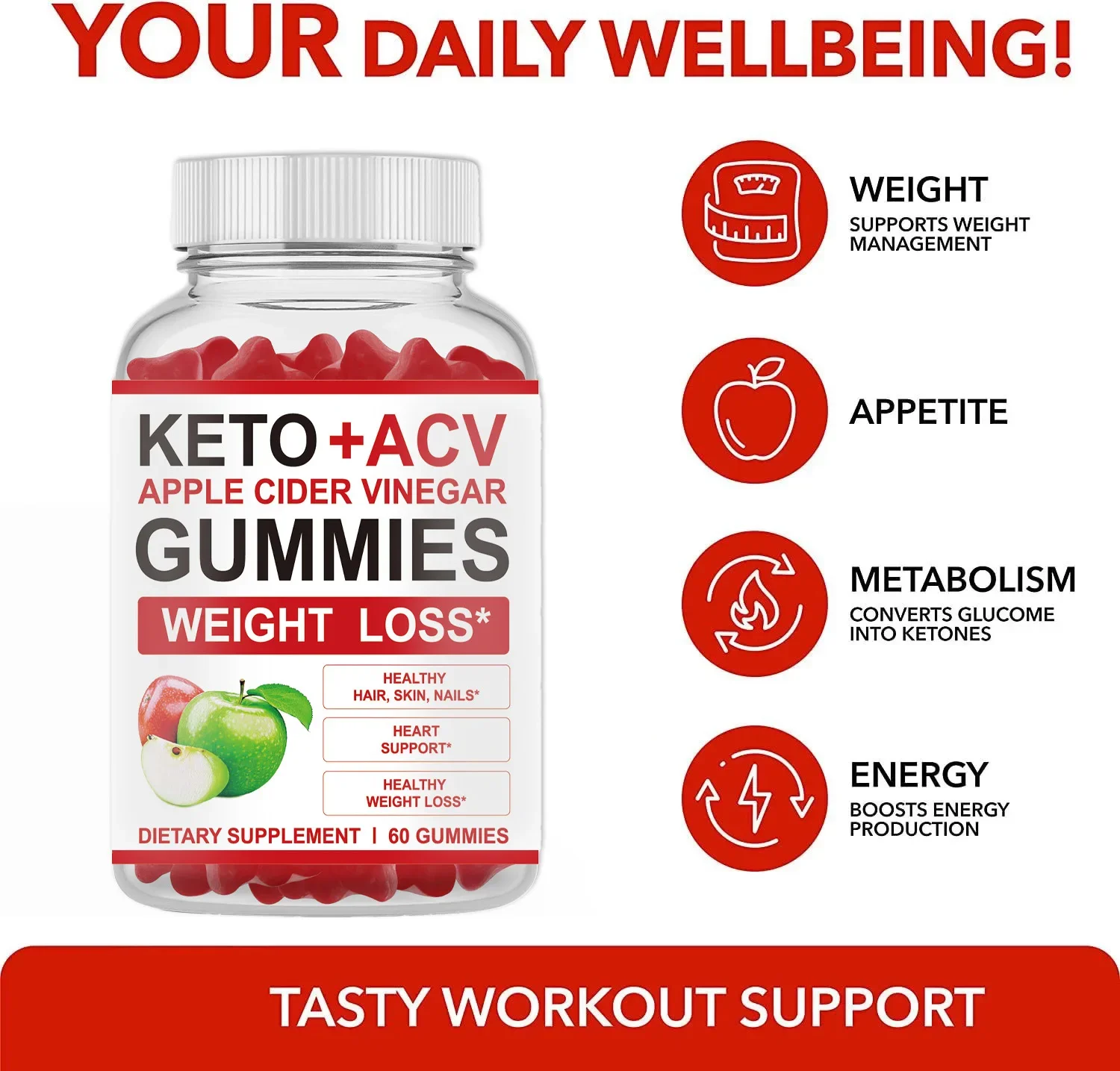 1 Bottle Apple Cider Vinegar Gummies Boost Metabolism, Accelerate Fat Burning Reduce Weight  Healthy Weight Loss