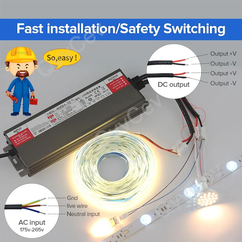 Imagem -05 - Transformadores de Iluminação Impermeáveis para Luzes ao ar Livre Fonte de Alimentação Led Driver dc 12v 24v 400w Ip67 Ac175265v