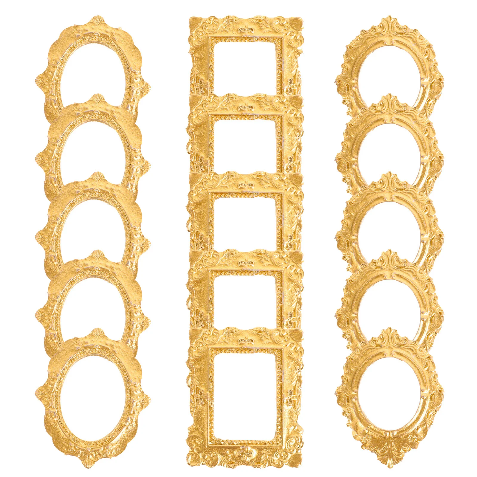 15 Pcs Photo Frame Miniature Decor Gold Frames Jewelry Resin DIY Crafts House Decorative Picture