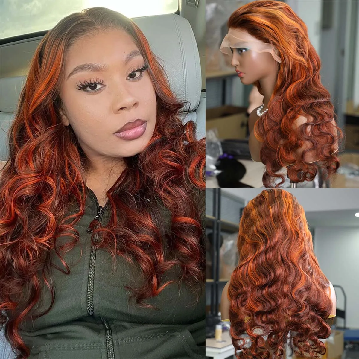 Körper welle 30 34 Zoll 13x6 Ombre Highlight Spitze Frontal Perücke 13x4 Ingwer orange braun gefärbte gewellte Spitze Front Echthaar Perücken