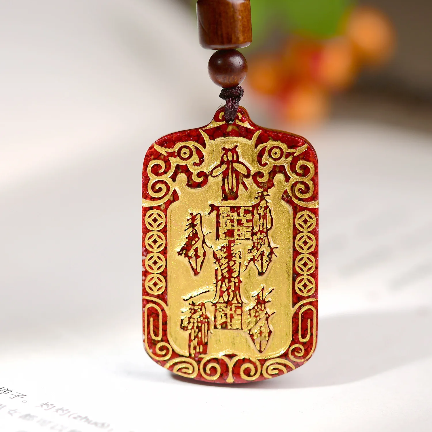 

Crystal Sand Cinnabar Five-way God of Wealth Charm Pendant Bronzing Cinnabar Nothing Card Pendant Men and Women's Life Year Gift