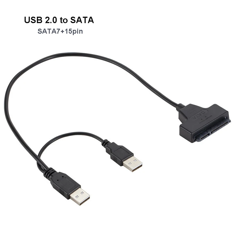 USB2.0 to SATA Auxiliary Power Supply Dual Cable Adapter USB to SATA 7+15 Pin Hard Disk Drive Cable Splitter for PC Computer