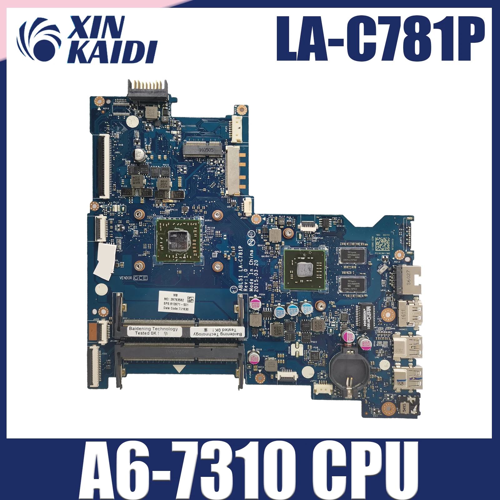 

LA-C781P Mainboard For HP Pavilion 15-AF 255 G4 Laptop Motherboard with A6-7310 CPU 100% Tested OK