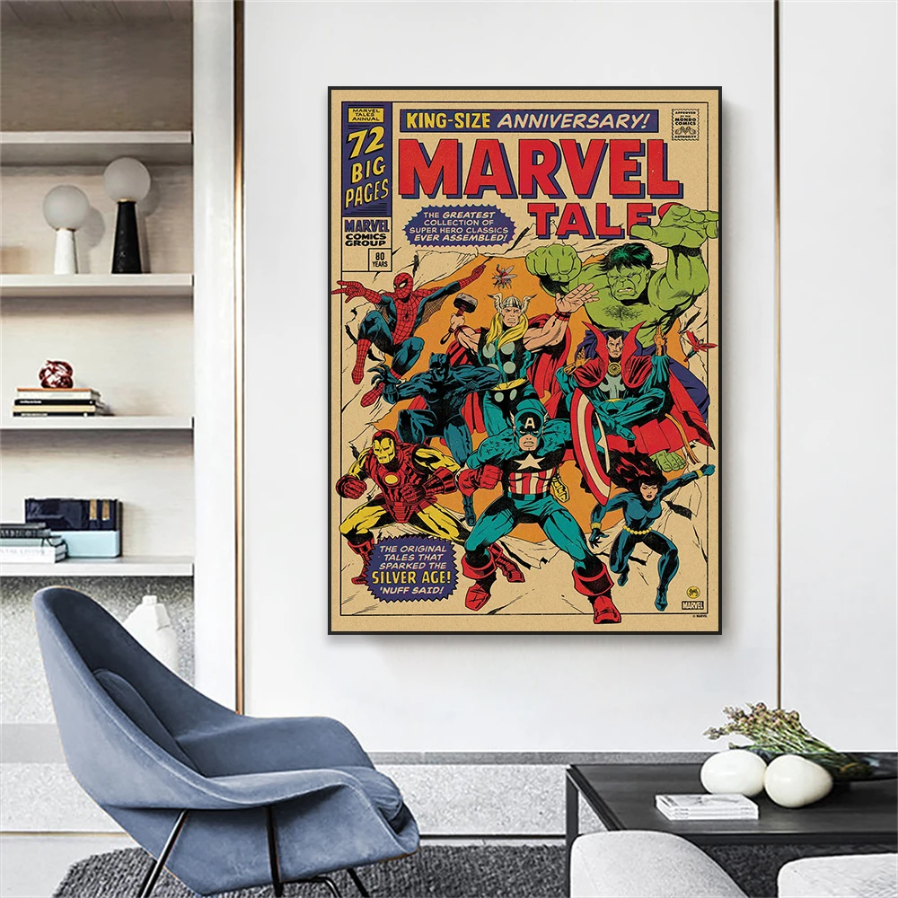 Disney Classic Poster Spiderman Prints Avengers Movie Cartoon Vintage Canvas Painting Comic Book Pictures Kid Room Decor