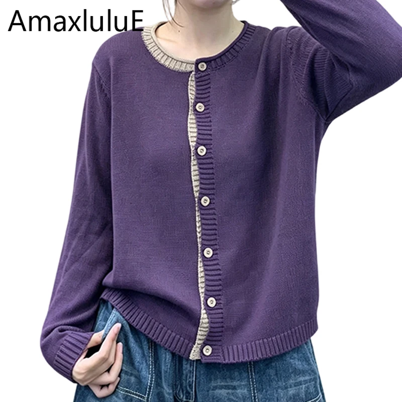 Amax LuluE 2026 Japanese Design Fall Women Fashion Sweaters Loose Casual O Neck Knitwear Ladies Classic Luxury Vintage Cardigans