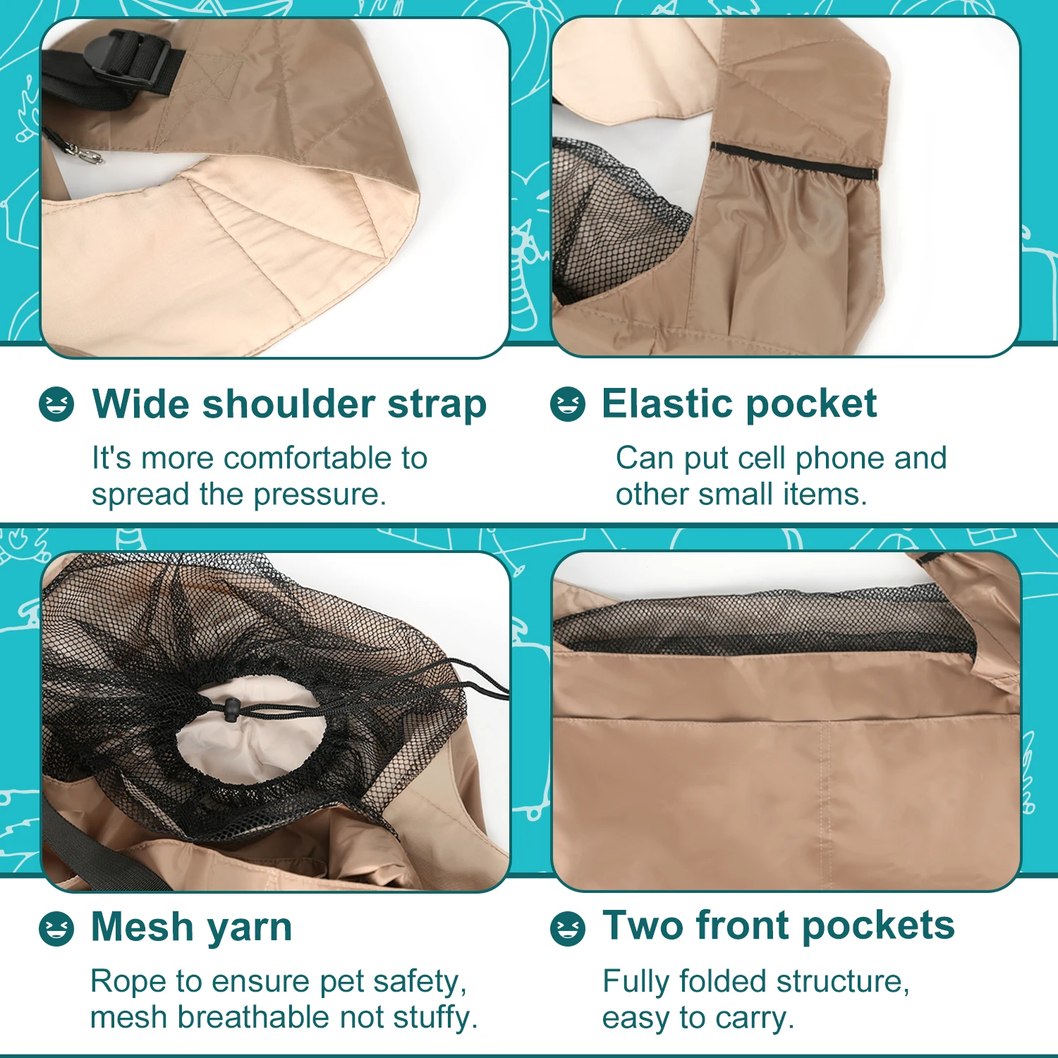 Large Pet Sling Carrier Bag With 8kg Capacity, Breathable, Waterproof And Scratch Resistant Fabric For Dogs Cats
