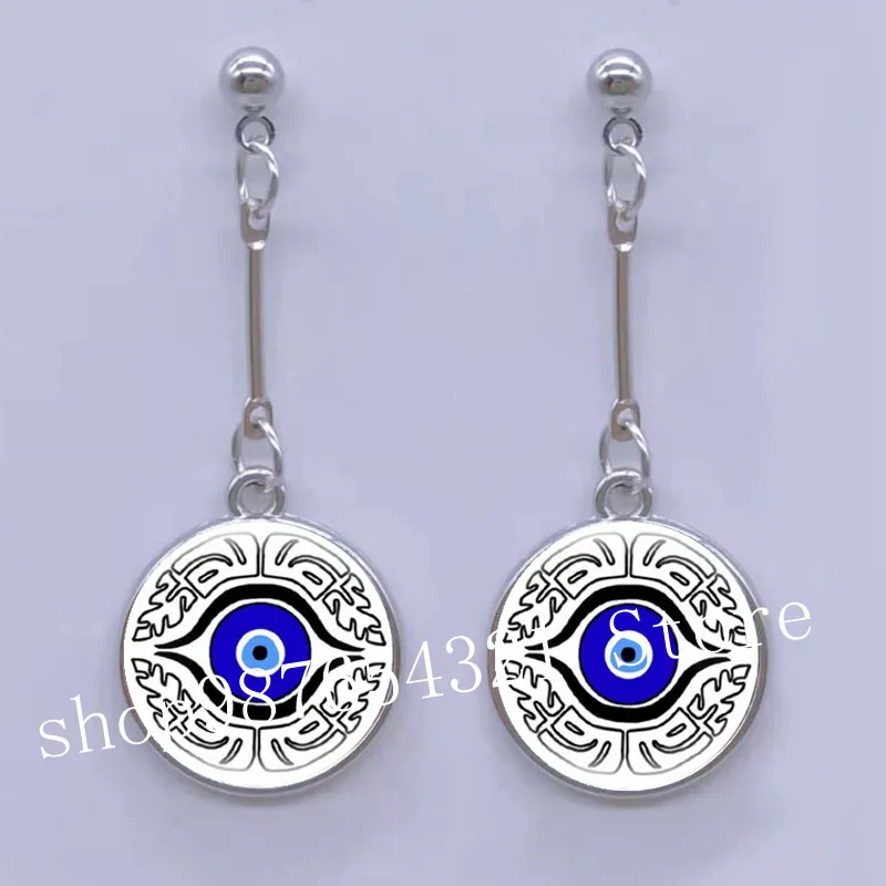 Blue Turkish Evil Eye Earrings Hoop Ladie Amulet Evil Nazar Eye Charm Round Glass Cabochon Handmade Earrings Lucky Women Jewelry