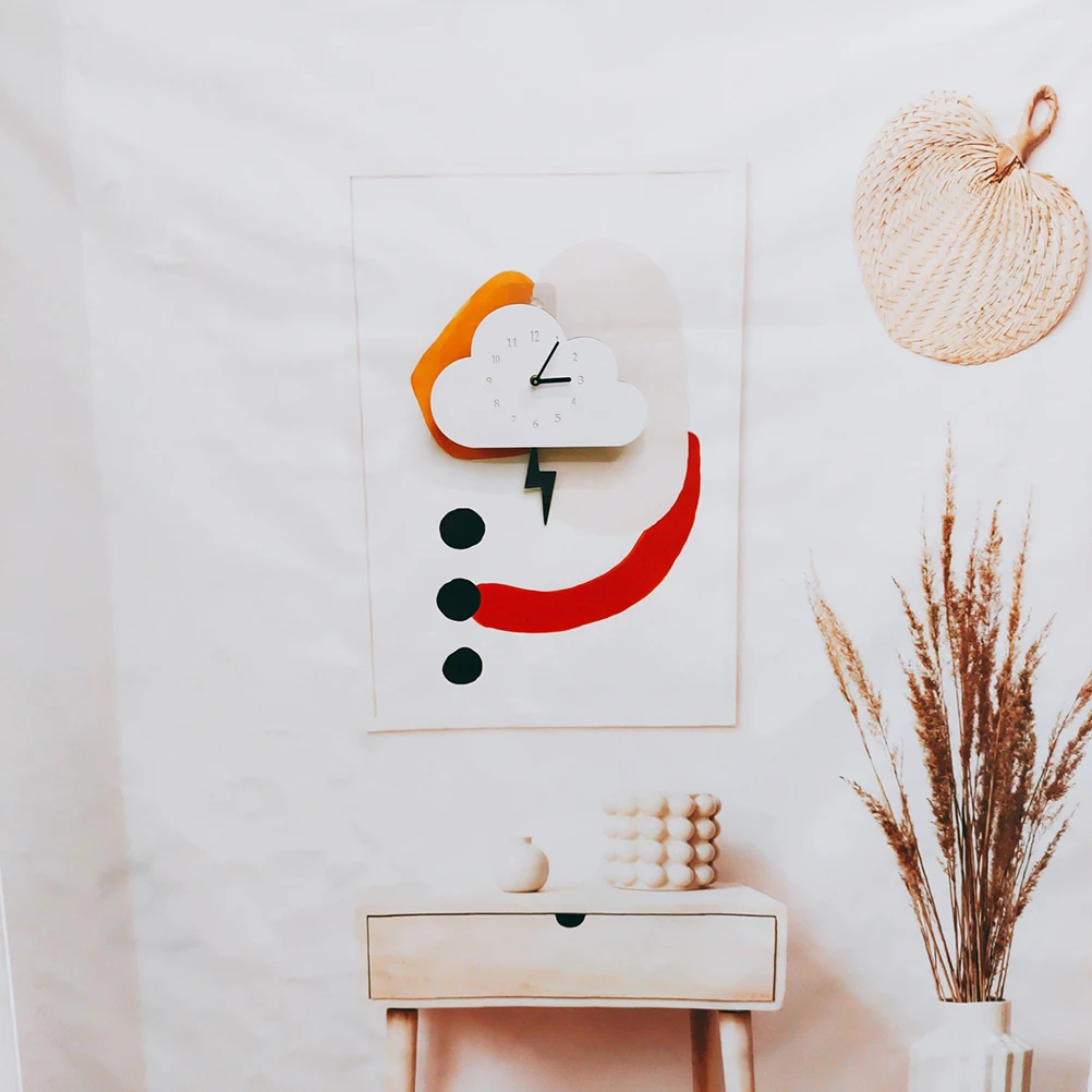 

Wooden Cloud Wall Clock Acrylic Material Kids Room Decor Living Bedroom Kitchen Office Multi functional Teaching Time