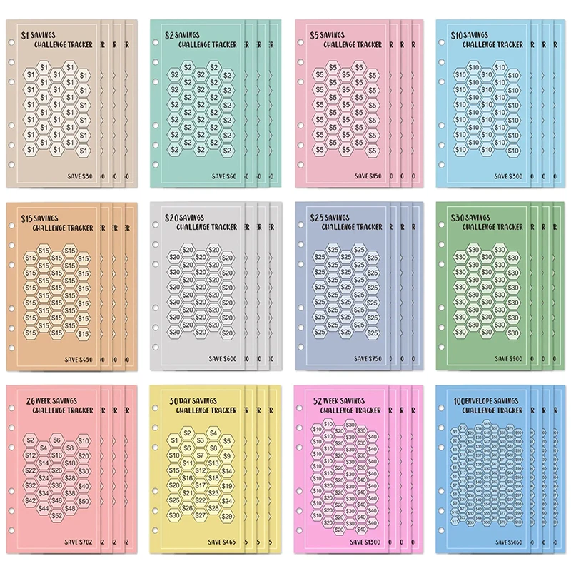 Nuevas sobres A6 48 Eave Money, desafío de 52 semanas de ahorro, 30 días de ahorro, planificador de presupuesto de sobres de efectivo Euros USD fácil de ahorrar