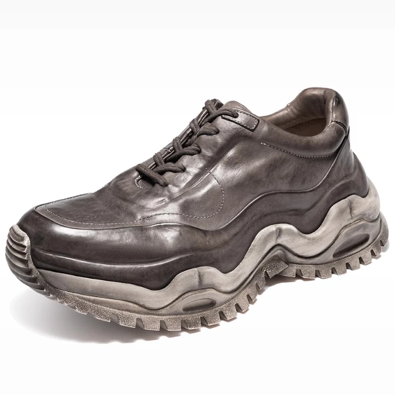 Chaussures de papa à semelles épaisses en cuir de cheval lavé à la main pour hommes et femmes rétro confortables respirantes chaussures de sport de plein air et décontractées