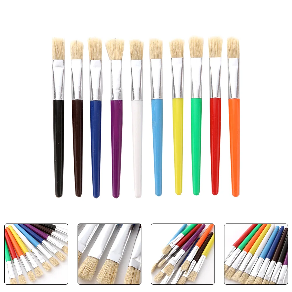 

10pcs Kids Paint Brushes Artist Oil Painting Kit Watercolor Child Plastic Art Bristle Aluminum Handle DIY Craft Tools