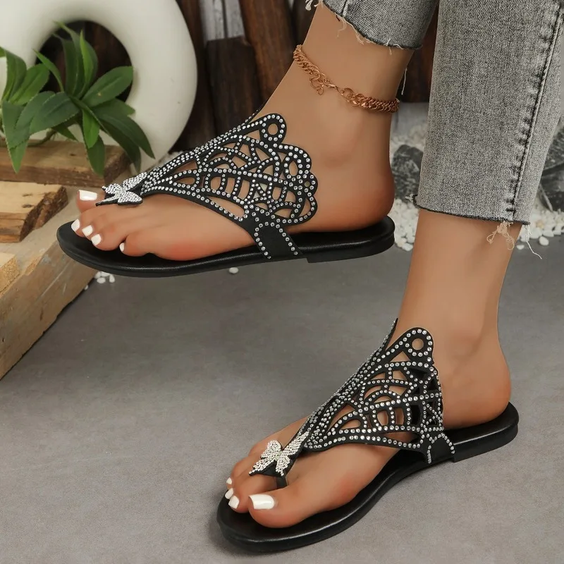 

Women's Rhinestone Butterfly Flip Flops Hollow Out Flat Sandals Bohemian Open Toe Summer Beach Slippers Casual Shoes 2026