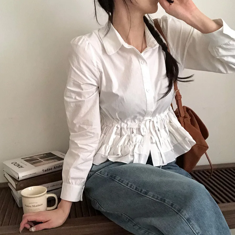 تصميم فريد من نوعه طويل Sve irt المرأة ربيع 2026 الخصر Cinched ربطة القوس فيونكة عادية Sle مكافحة الشيخوخة مزيج القطن تنوعا