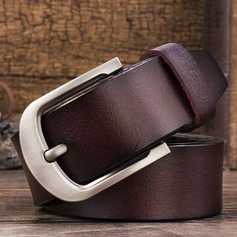 Luxury Cow Genuine Leather Designer for Male Pants Suits Chain Solid Metal Business Men Vintage Pin Buckle Belt